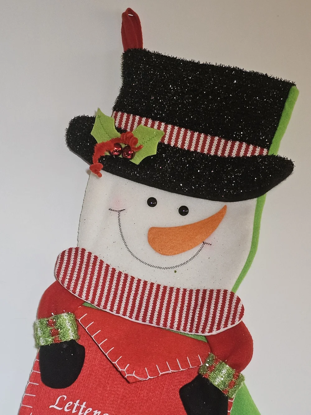 Classic Snowman Christmas Stocking Letters to Santa Red Green Holiday Felt Decor